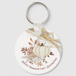 Happy Thanksgiving Waterverf Pumpkin Golden Ribon Sleutelhanger
