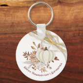 Happy Thanksgiving Waterverf Pumpkin Golden Ribon Sleutelhanger (Voorkant)