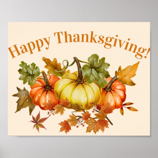 Happy Thanksgiving Waterverf Pumpkins and Leaves Poster (Voorkant)