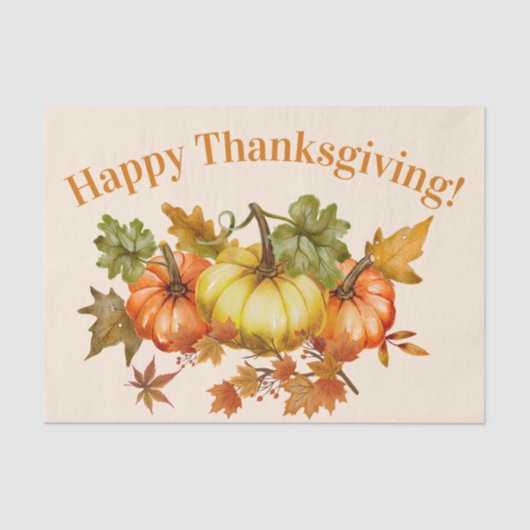 Happy Thanksgiving Waterverf Pumpkins and Leaves Tissuepapier (Voorkant)
