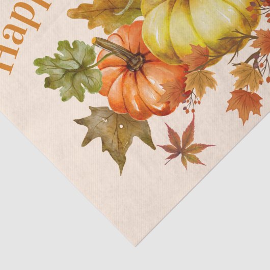 Happy Thanksgiving Waterverf Pumpkins and Leaves Tissuepapier (Detail)