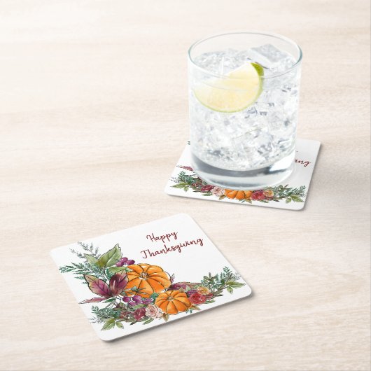 Happy Thanksgiving Waterverf Pumpkins Autumn Kartonnen Onderzetters (Insitu)