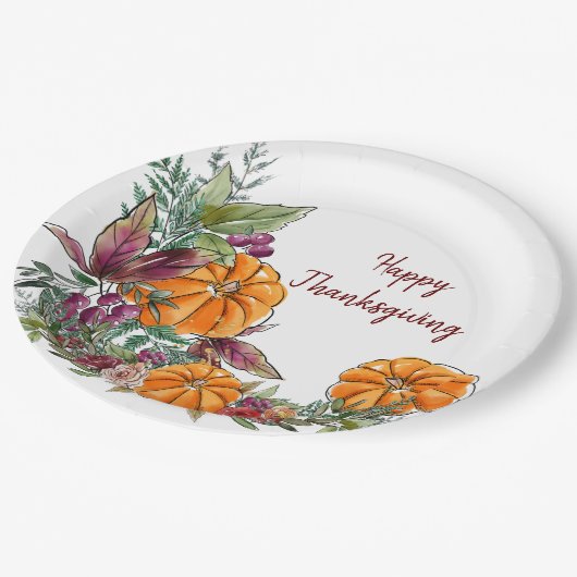 Happy Thanksgiving Waterverf Pumpkins Autumn Papieren Bordje (Gekanteld)