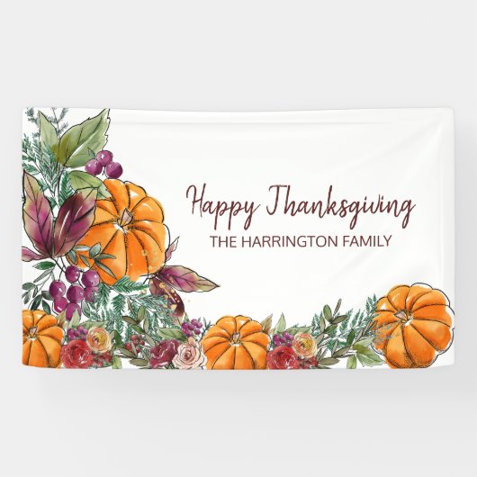 Happy Thanksgiving Waterverf Pumpkins Autumn Spandoek (Horizontaal)