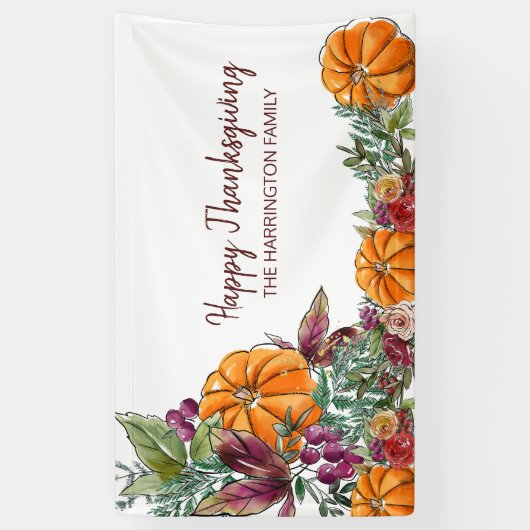 Happy Thanksgiving Waterverf Pumpkins Autumn Spandoek (Verticaal)