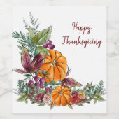 Happy Thanksgiving Waterverf Pumpkins Autumn Wijn Etiket (Enkel label)