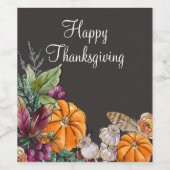 Happy Thanksgiving Waterverf Pumpkins Herfst Wijn Etiket (Enkel label)