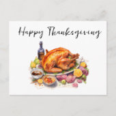 Happy Thanksgiving Waterverf Turkije Diner Briefkaart (Voorkant)