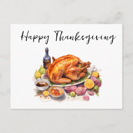Happy Thanksgiving Waterverf Turkije Diner Briefkaart (Voorkant)