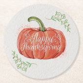 Happy Thanksgiving - WC-pompoen met Word Art Ronde Kartonnen Onderzetter (Voorkant)