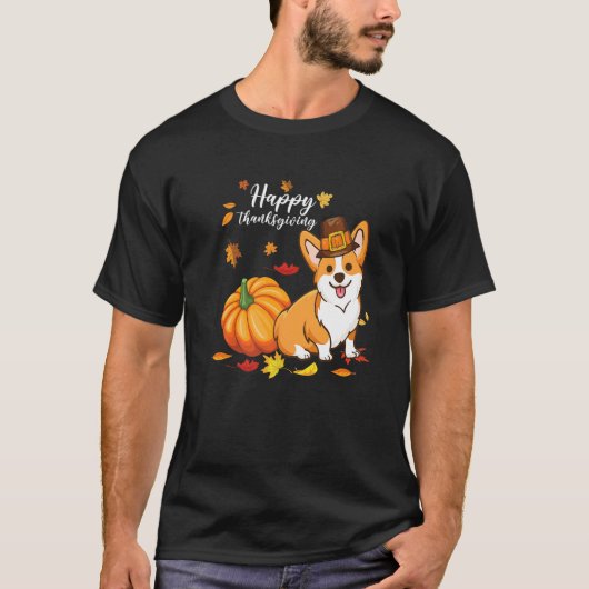 Happy Thanksgiving Welsh Corgi Autumn Fall Thanksg T-shirt (Voorkant)