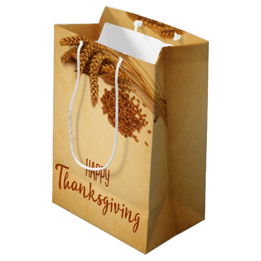 Happy Thanksgiving Wheat Corn Medium Cadeauzakje (Achterkant Gekanteld)