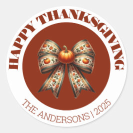 Happy Thanksgiving white& brown cute elegant  Ronde Sticker