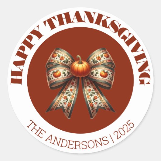 Happy Thanksgiving white& brown cute elegant Ronde Sticker (Voorkant)