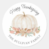 Happy Thanksgiving White Pumpkin Ronde Sticker (Voorkant)