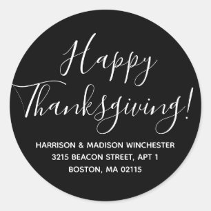 Happy Thanksgiving wit zwart retouradres Ronde Sticker
