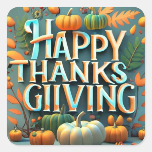 Happy Thanksgiving with pumpkins Vierkante Sticker (Voorkant)