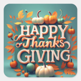 Happy Thanksgiving with pumpkins Vierkante Sticker