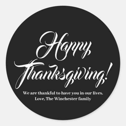 Happy Thanksgiving wittekst van het aangepaste scr Ronde Sticker (Voorkant)