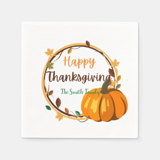 Happy Thanksgiving Wreath Paper Napkin Servet (Voorkant)