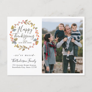 Happy Thanksgiving Wreath Photo Holiday Moving Aankondigingskaart