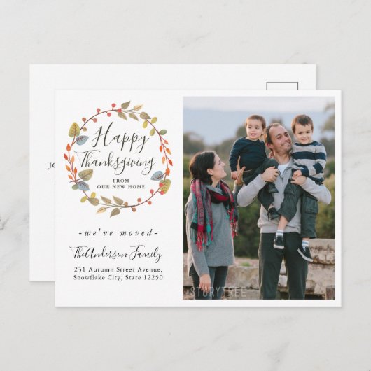 Happy Thanksgiving Wreath Photo Holiday Moving Aankondigingskaart (Voorkant / Achterkant)