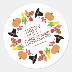Happy Thanksgiving Wreath Ronde Sticker