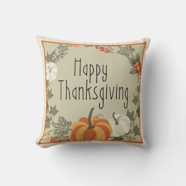 Happy Thanksgiving Wreath w/Pumpkin Pillow Kussen (Voorkant)