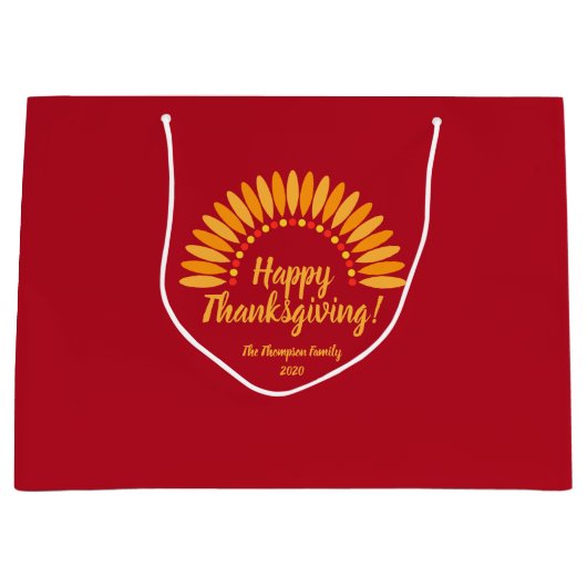 Happy Thanksgiving Yellows Red Add Name & Year Groot Cadeauzakje (Voorkant)