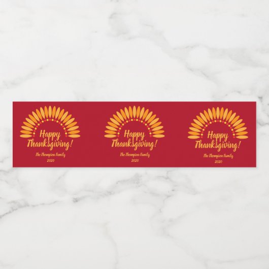 Happy Thanksgiving Yellows Red Add Name & Year Waterfles Etiket (Enkel label)
