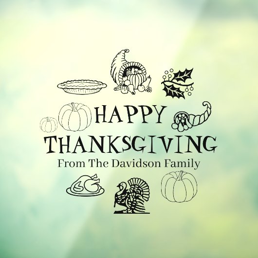Happy Thanksgiving zwart aangepaste naam decor Raamsticker (Vel 3)