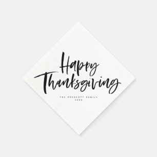 Happy Thanksgiving zwart-wit borstel script Servet