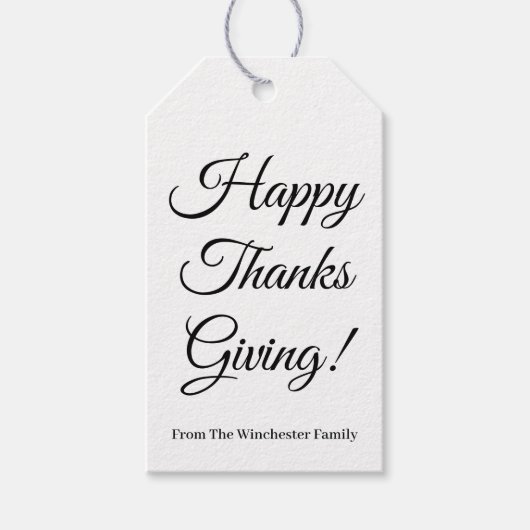 Happy Thanksgiving zwart wit script elegant Cadeaulabel (Voorkant)