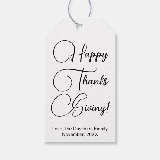 Happy Thanksgiving zwarte aangepaste script elegan Cadeaulabel (Voorkant)
