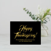 Happy Thanksgiving zwarte aangepaste script elegan Folie Feestdagen Briefkaart (Staand Voorkant)