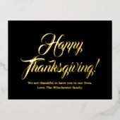 Happy Thanksgiving zwarte aangepaste script elegan Folie Feestdagen Briefkaart (Voorkant)