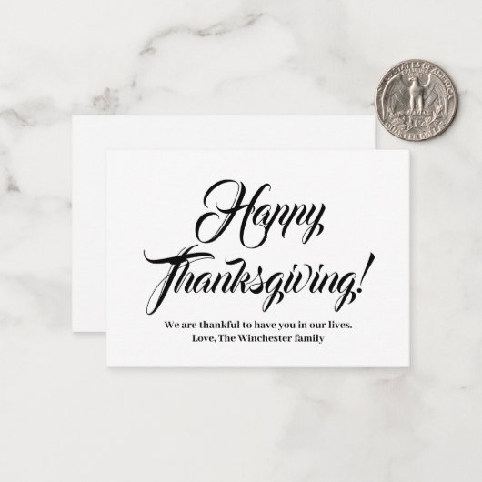 Happy Thanksgiving zwarte aangepaste script elegan Notitiekaartje (Voorkant / Achterkant in situ)