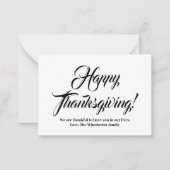 Happy Thanksgiving zwarte aangepaste script elegan Notitiekaartje (Voorkant)
