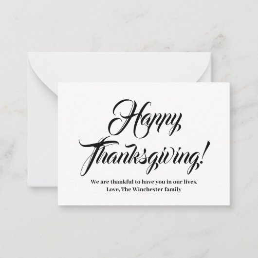Happy Thanksgiving zwarte aangepaste script elegan Notitiekaartje (Voorkant)