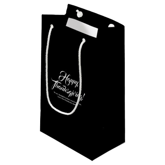 Happy Thanksgiving zwarte elegant aangepast script Klein Cadeauzakje (Voorkant Gekanteld)