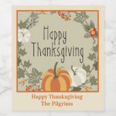 Happy Thanksgivng Wreath w Pumpkin Wine Label Wijn Etiket (Enkel label)