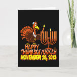 Happy Thanksgivukkah Hanukkah Thanksgiving Cards Feestdagen Kaart<br><div class="desc">It's the very funny 'Happy Thanksgivukkah' greeting card. That's right... this year, for the only time in our lives, Hanukkah falls on Thanksgiving! This classic card commemorates this rare occurrence with a funny cartoon turkey lighting the Menorah. A festive orange and brown fall theme includes the words , "Happy Thanksgivukkah",...</div>