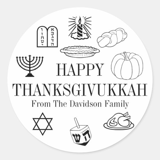 Happy Thanksgivukkah Thanksgiving Hanukkah Ronde Sticker (Voorkant)