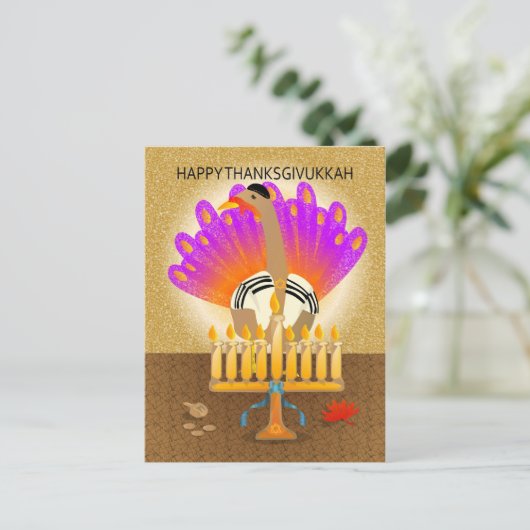Happy Thanksgivukkah Turkije Briefkaart (Staand voorkant)