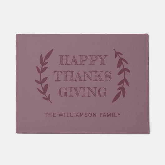 HAPPY THANKSGIVY Familienaam Burgundy Deurmat (Voorkant)