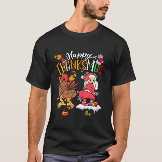Happy Thanksmas Turkije Sinterklaas Thanksgiving C T-shirt (Voorkant)