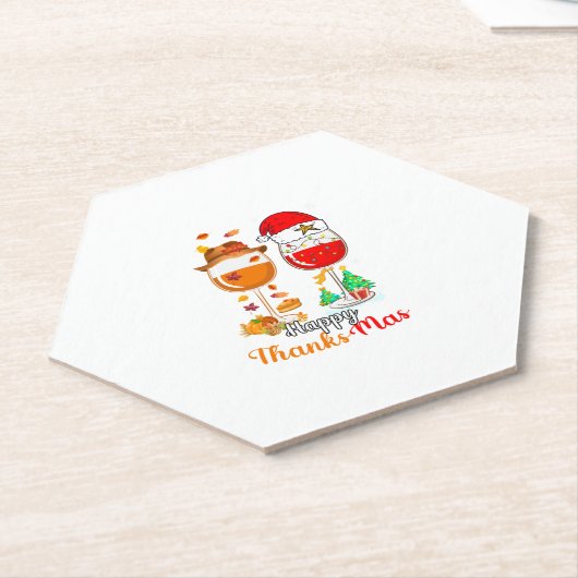 Happy Thanksmas Wine Thanksgiving Christmas Long S Kartonnen Onderzetters (Schuin)