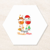 Happy Thanksmas Wine Thanksgiving Christmas Long S Kartonnen Onderzetters (Voorkant)