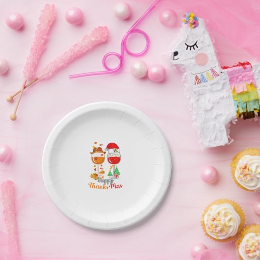 Happy Thanksmas Wine Thanksgiving Christmas Long S Papieren Bordje (Feest)