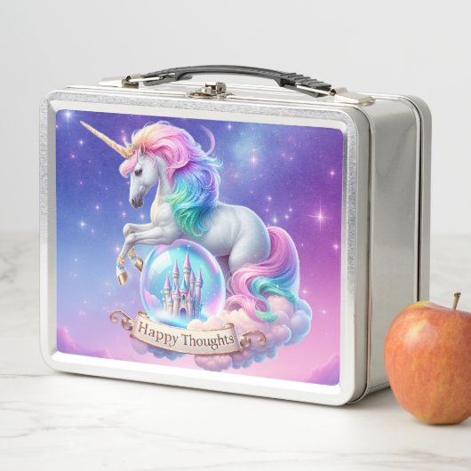 Happy Thoughts Unicorn Castle Metal Lunchbox (In situ)